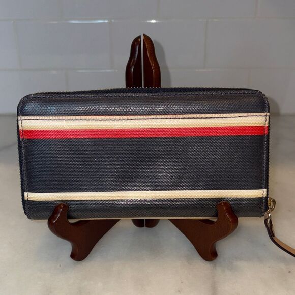 Kate Spade Wallet Leather Multicolor Striped Canvas Full Zip Continental Wallet - Picture 4 of 16